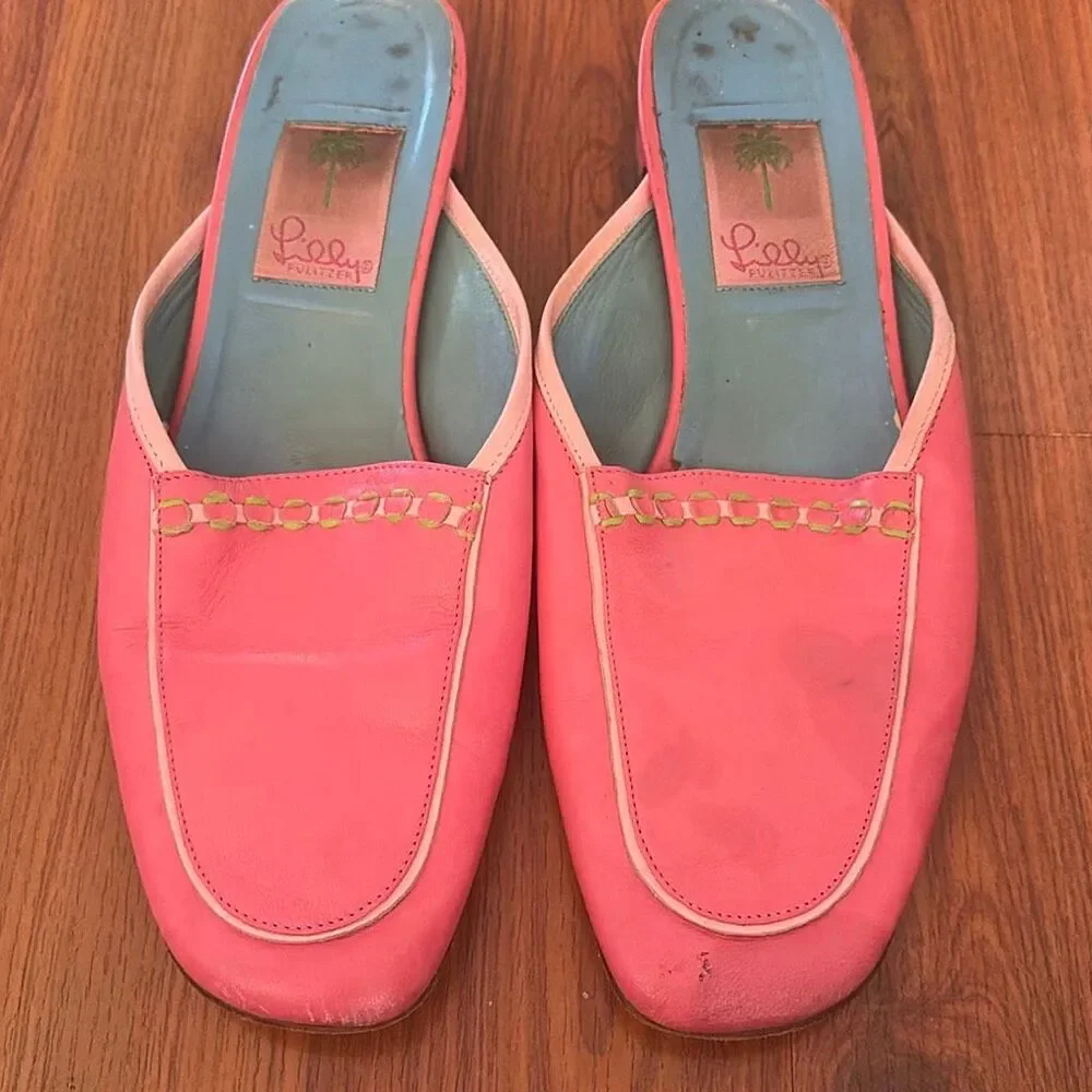 Lily Pulitzer Vintage pink leather mule flats 8